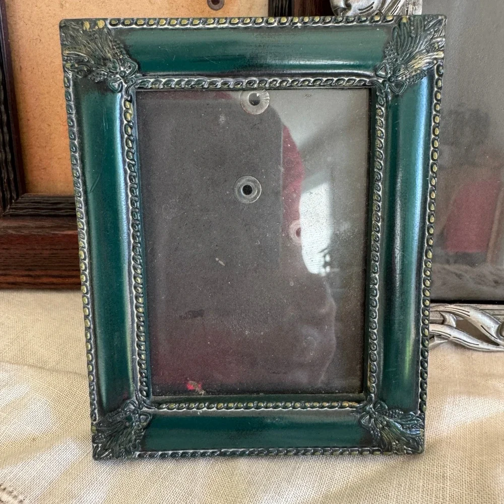 Vintage Picture Frame Set Thomasville Wood Fetco Silver Floral Green Ornate 3pc